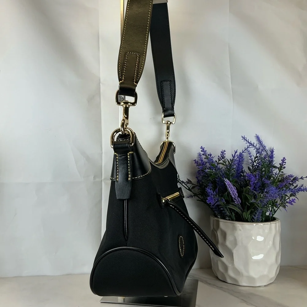 Dooney‎ & Bourke Hobo Black Nylon Shoulder Small Bag with Gold Details